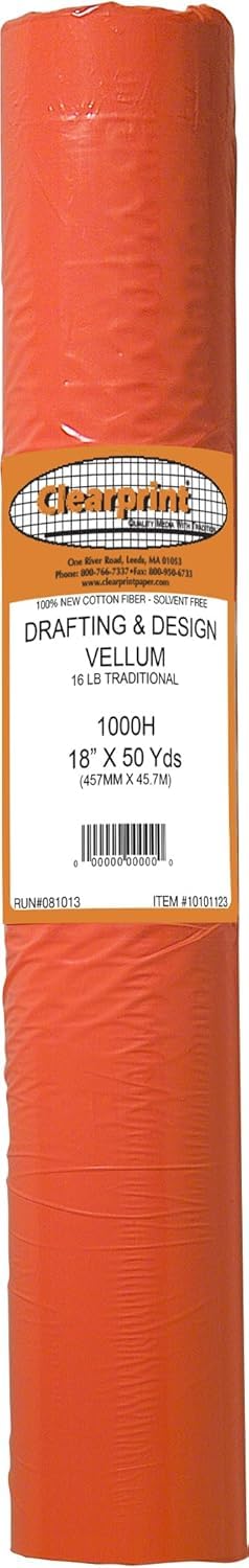 Clearprint 18" x 50 Yards 1000H Design Vellum Roll, 16 lb., 100% Cotton, 1 Each - Image 1