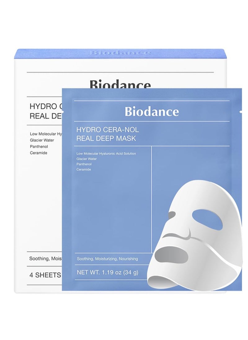 BIODANCE Hydro Cera-nol Real Deep Mask,Overnight Hydrogel Mask,Soothing,Moisturizing,Nourishing | Pack of 4 x 34g
