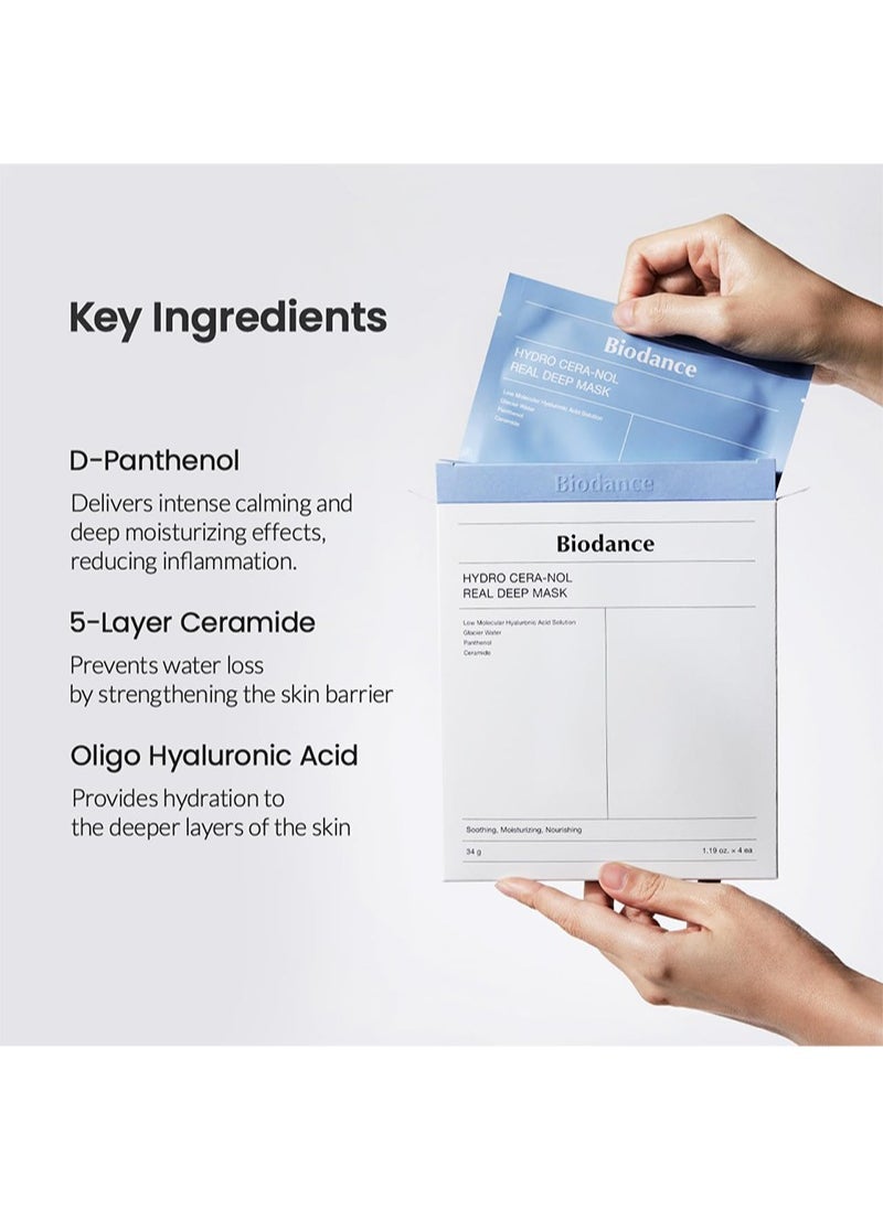BIODANCE Hydro Cera-nol Real Deep Mask,Overnight Hydrogel Mask,Soothing,Moisturizing,Nourishing | Pack of 4 x 34g