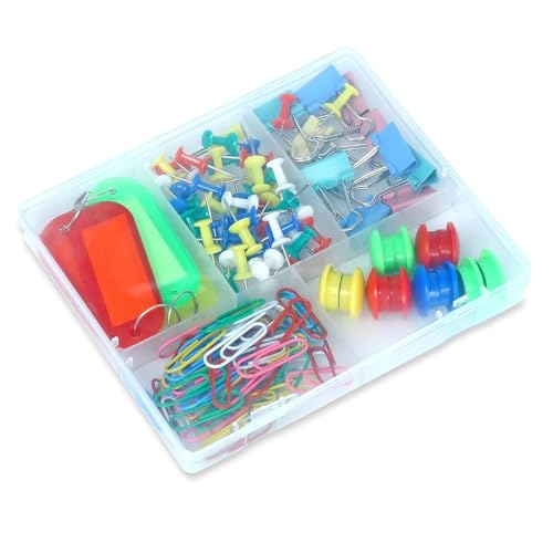 Eduway Multipurpose Smart Desk Buddy Box | Include Push Pin, Paper Pin, Binder Clip, Magnet Button, Key Ring | Ideal for Notice Board, Paper, School, Office, Home, Desk Organizer, Art & Craft - Image 1