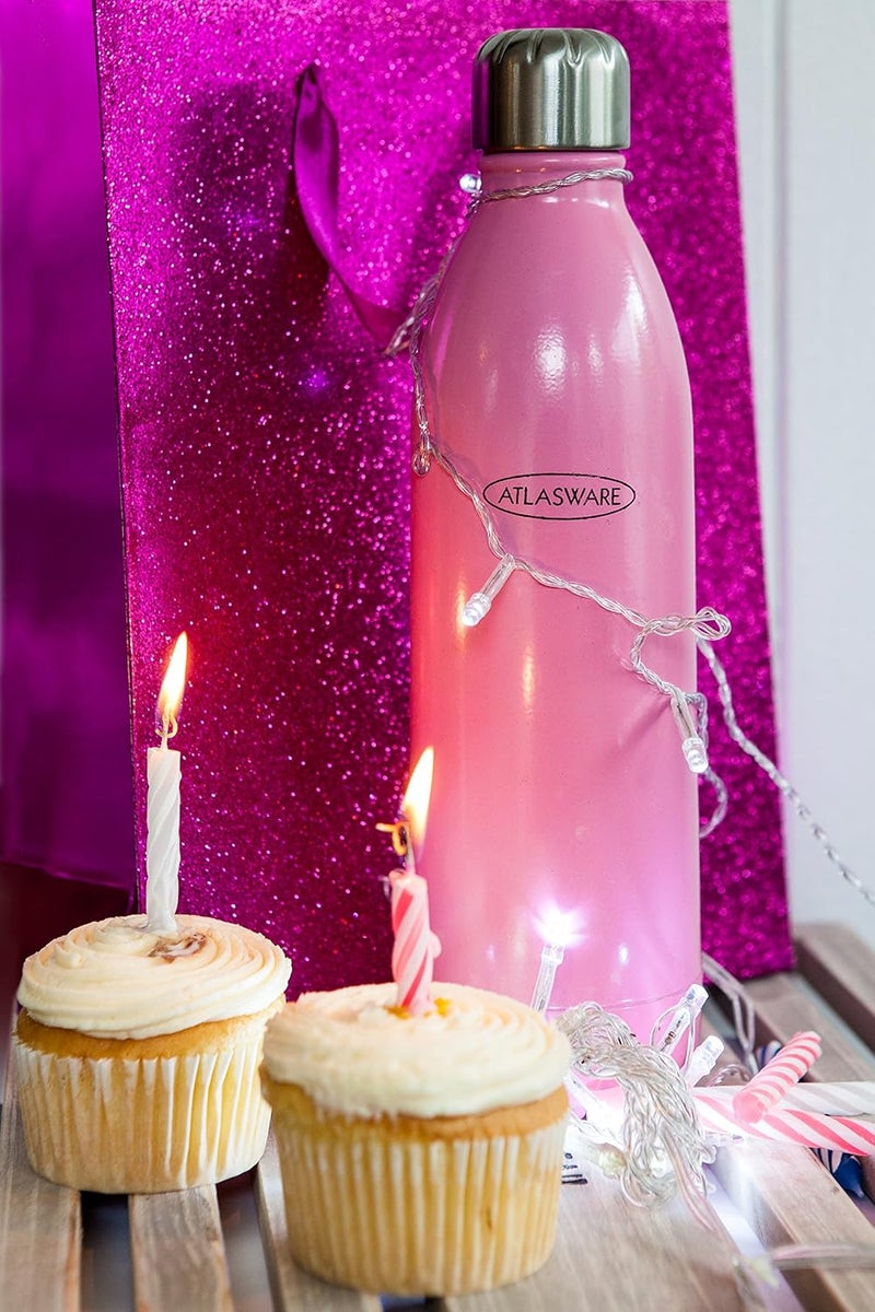 Atlasware 350ml Pink Stainless Steel Water Bottle - Double Wall Vacuum Insulated Flask - Image 1