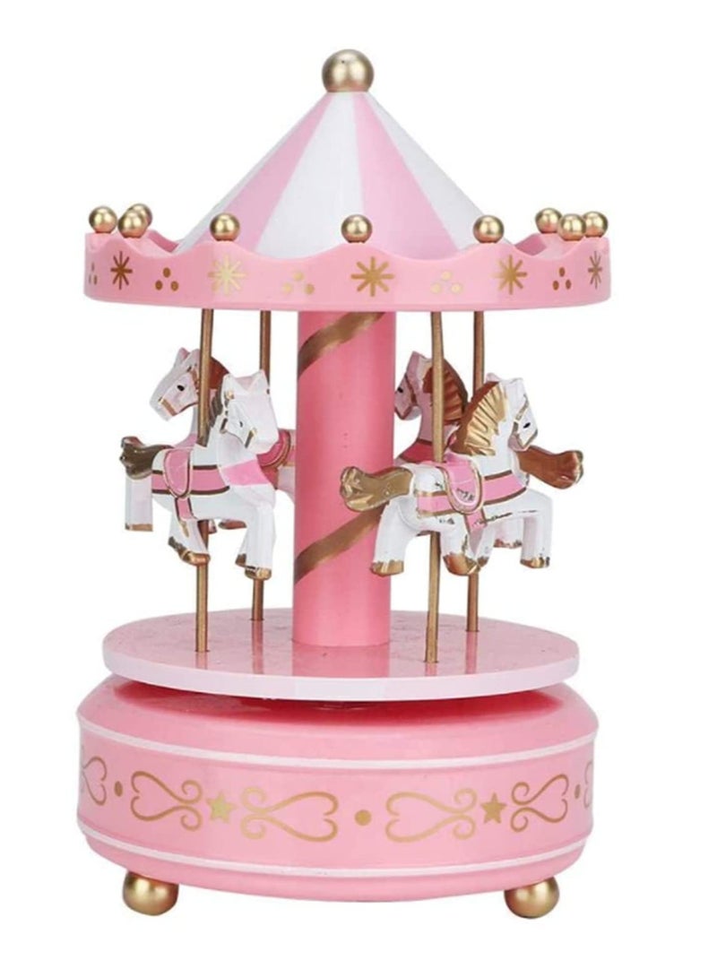 1pcs Wooden Merry Go Round Music Box Handcrafted Carousel Jewelry Box Creative Birthday Gift for Girlfriend Wife, Kids Decorative Musical Toy for Home Christmas Decor  - Image 1