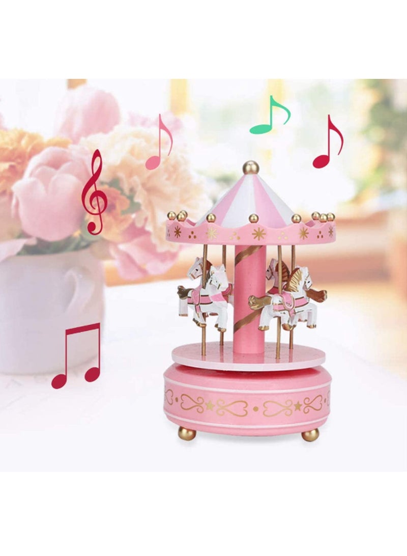 1pcs Wooden Merry Go Round Music Box Handcrafted Carousel Jewelry Box Creative Birthday Gift for Girlfriend Wife, Kids Decorative Musical Toy for Home Christmas Decor  - Image 5