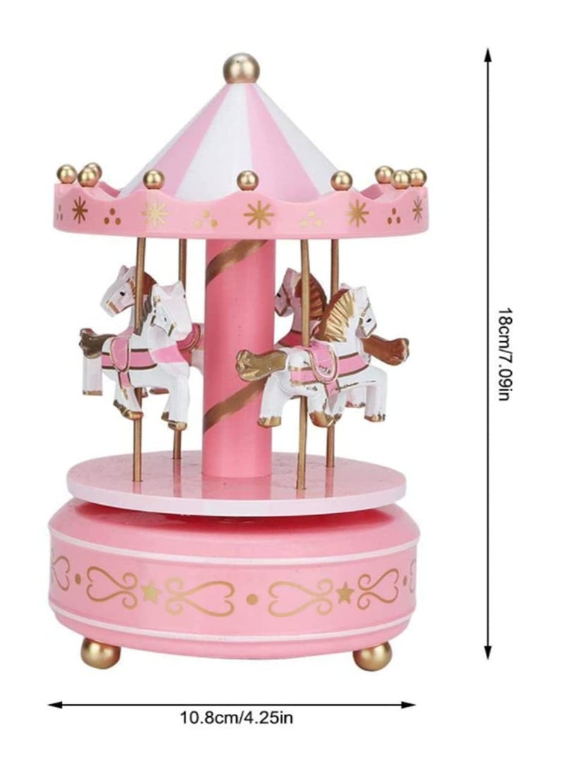 1pcs Wooden Merry Go Round Music Box Handcrafted Carousel Jewelry Box Creative Birthday Gift for Girlfriend Wife, Kids Decorative Musical Toy for Home Christmas Decor  - Image 2