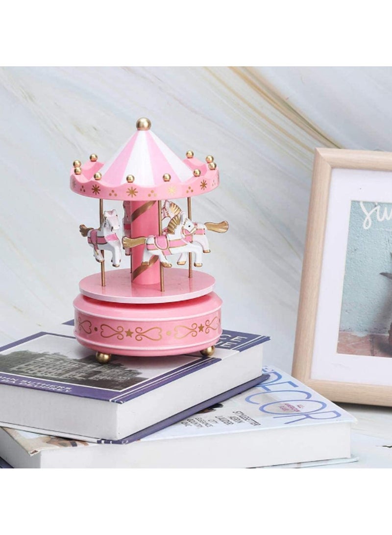 1pcs Wooden Merry Go Round Music Box Handcrafted Carousel Jewelry Box Creative Birthday Gift for Girlfriend Wife, Kids Decorative Musical Toy for Home Christmas Decor  - Image 4