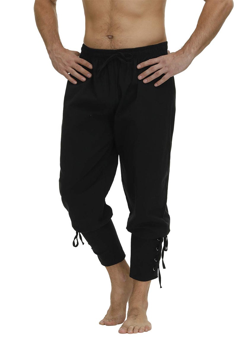 Zhitunemi Men's Ankle Banded Cuff Renaissance Pants Medieval Viking Navigator Trousers Pirate Cosplay Costume with Drawstrings Black-XL - Image 3