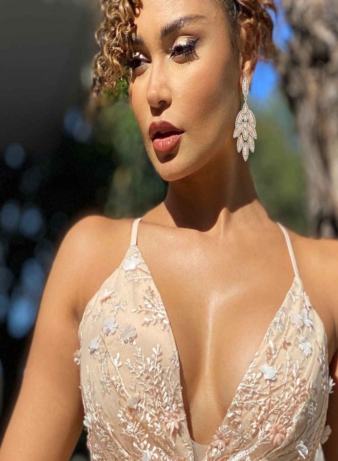 BriLove Gorgeous Bling Rhinestone 3 Layered Marqusie Cluster Dangle Drop Earrings for Women Bride Bridesmaid Wedding Party Prom Champagne Gold-Tone - Image 2