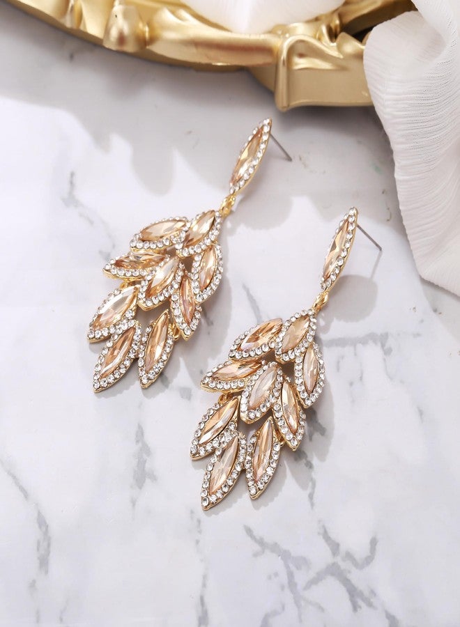 BriLove Gorgeous Bling Rhinestone 3 Layered Marqusie Cluster Dangle Drop Earrings for Women Bride Bridesmaid Wedding Party Prom Champagne Gold-Tone - Image 3