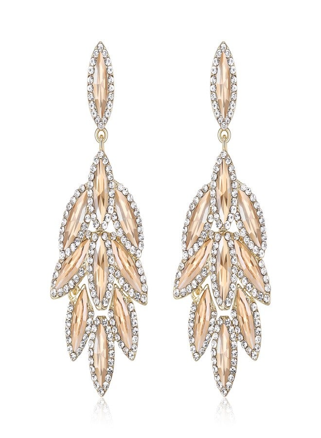BriLove Gorgeous Bling Rhinestone 3 Layered Marqusie Cluster Dangle Drop Earrings for Women Bride Bridesmaid Wedding Party Prom Champagne Gold-Tone - Image 1