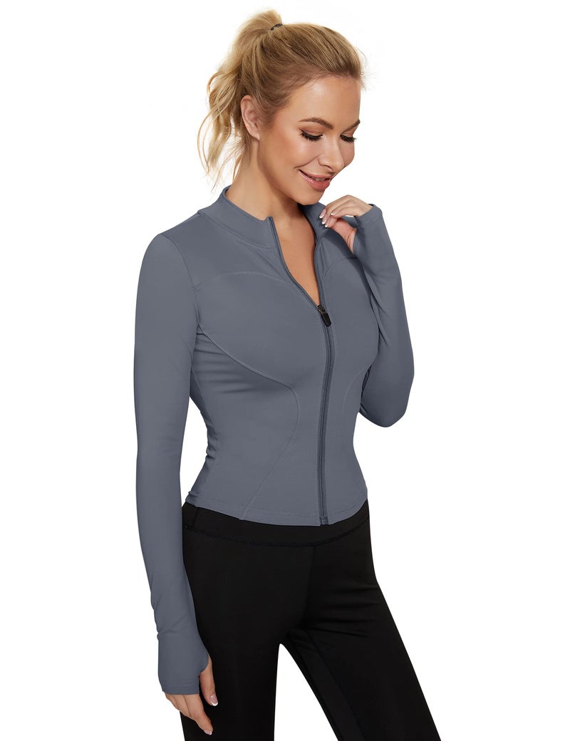 LUYAA Athletic Jacket Cropped Slim Fitted Running Yoga Jackets For Women Workout Long Sleeve Sportswear Medium - Image 4
