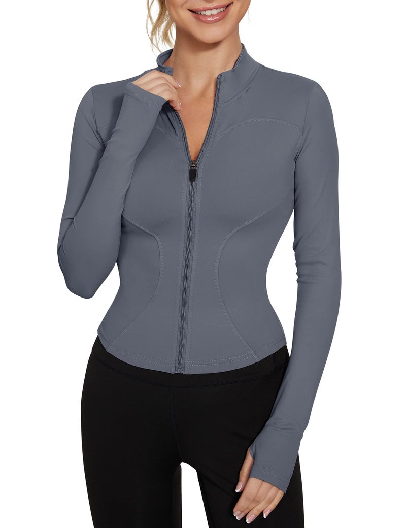 LUYAA Athletic Jacket Cropped Slim Fitted Running Yoga Jackets For Women Workout Long Sleeve Sportswear Medium - Image 1