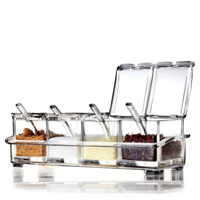 CLEAR SEASONING RACK SPICE POTS BY 4 PIECE ACRYLIC SEASONING BOX STORAGE CONTAINER CONDIMENT JARS CRUET WITH COVER AND SPOON