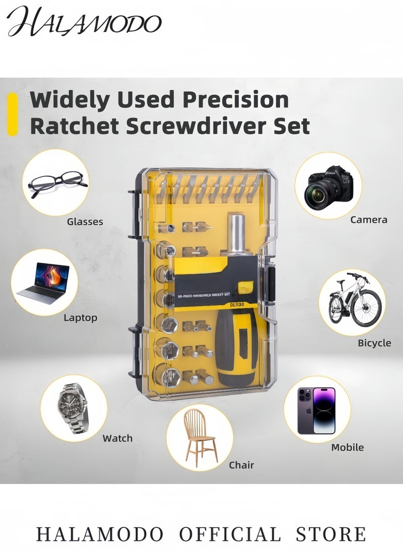 HALAMODO 30-Piece Precision Screwdriver Set with Ratchet Wrench Socket and Tool Storage Case Household Repair Kit for Bikes Watches Glasses Phones and More  - Image 4