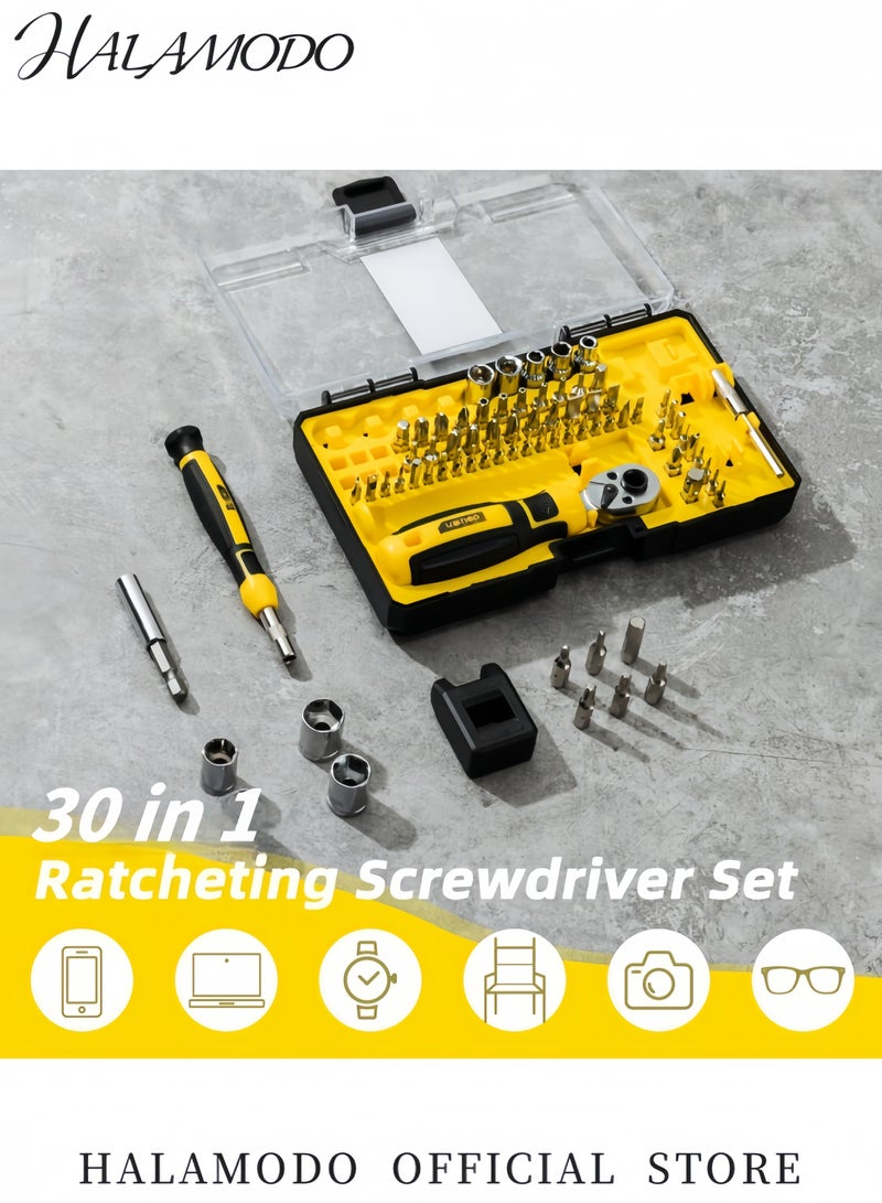 HALAMODO 30-Piece Precision Screwdriver Set with Ratchet Wrench Socket and Tool Storage Case Household Repair Kit for Bikes Watches Glasses Phones and More  - Image 3