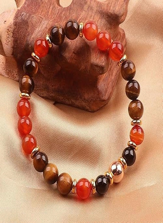 Sukhad Natural Red Carnelian & Tiger Eye Healing Crystal Bracelet for Men & Women | Confidence, Strength & Protection Stone | Elastic Beaded Gemstone Bracelet - Image 3