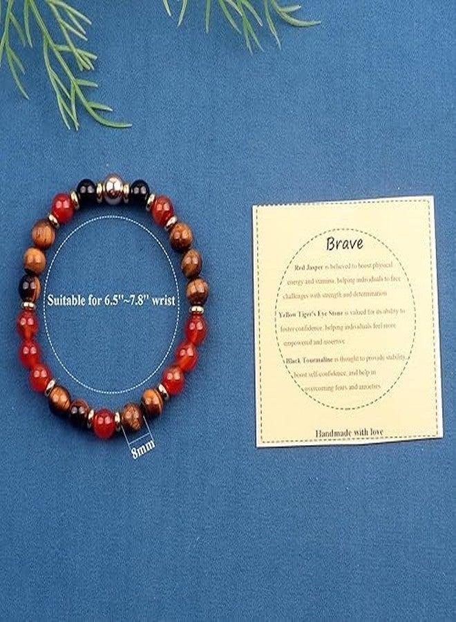 Sukhad Natural Red Carnelian & Tiger Eye Healing Crystal Bracelet for Men & Women | Confidence, Strength & Protection Stone | Elastic Beaded Gemstone Bracelet - Image 4