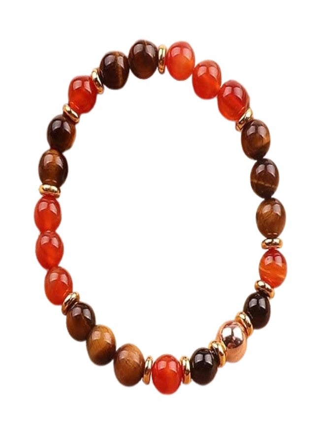 Sukhad Natural Red Carnelian & Tiger Eye Healing Crystal Bracelet for Men & Women | Confidence, Strength & Protection Stone | Elastic Beaded Gemstone Bracelet - Image 1