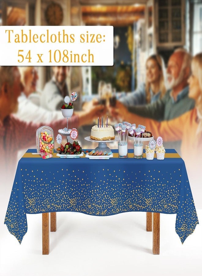 Childom Tablecloths for Rectangle Tables, 3 Pack 54" x 108" Disposable Plastic Table Cloth, Blue Gold Dot Tablecloths Disposable Tablecloth for Weddings Buffet Table - Image 2