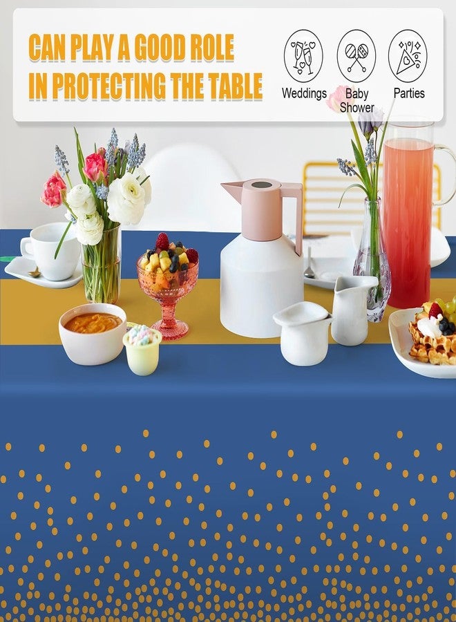 Childom Tablecloths for Rectangle Tables, 3 Pack 54" x 108" Disposable Plastic Table Cloth, Blue Gold Dot Tablecloths Disposable Tablecloth for Weddings Buffet Table - Image 3
