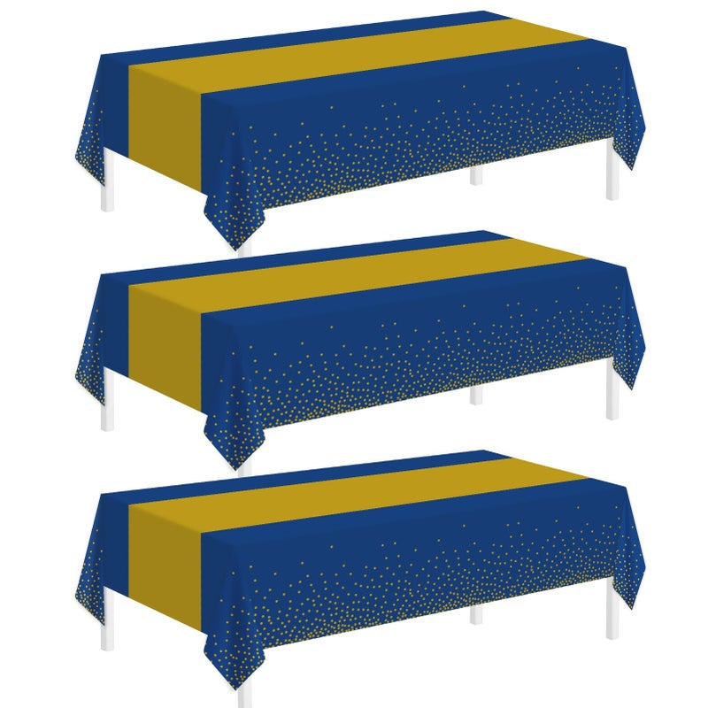 Childom Tablecloths for Rectangle Tables, 3 Pack 54" x 108" Disposable Plastic Table Cloth, Blue Gold Dot Tablecloths Disposable Tablecloth for Weddings Buffet Table - Image 1