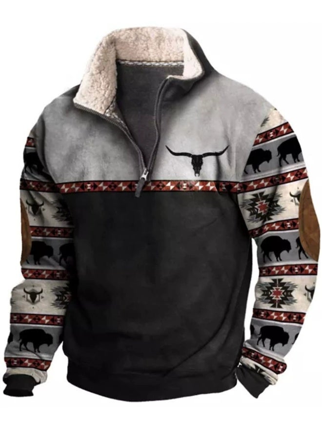 general HOTYD Men's 1/4 Zip Fleece Stand Collar Sweatshirt Aztec Pattern Oversized Long Sleeve Pullover Hoodie - Image 1