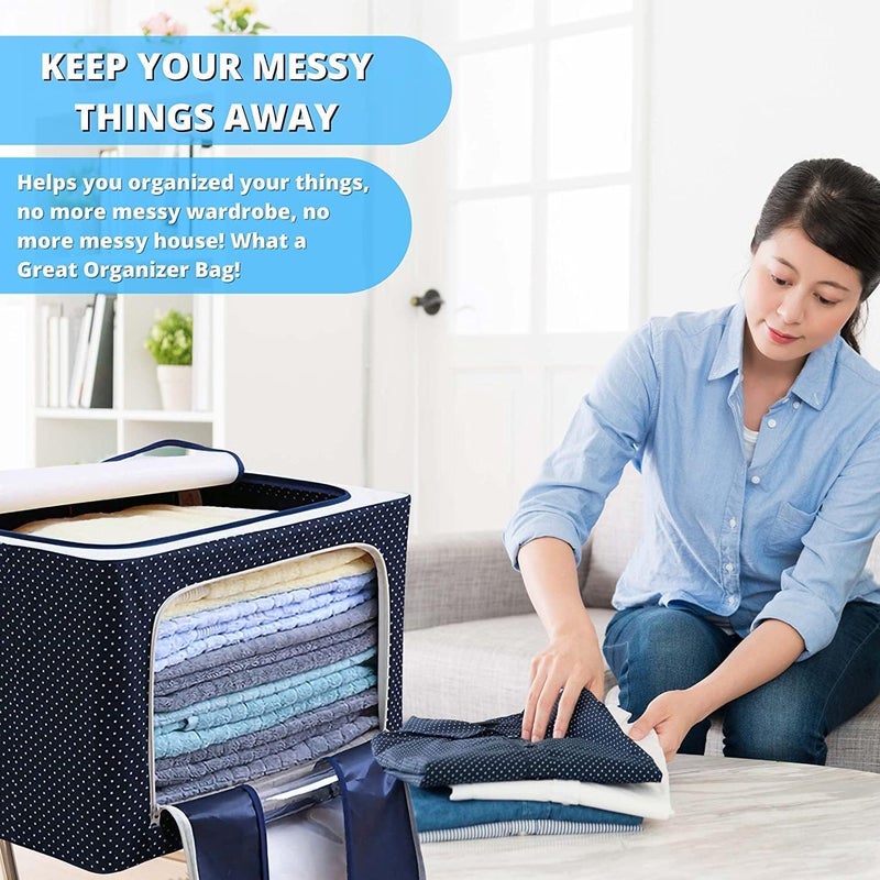 Deetto Deetto Foldable Steel Frame NonWoven Clothes Organizer Storage Box For Clothes Saree Shirts And Blankets Wardrobe organizers - Image 2