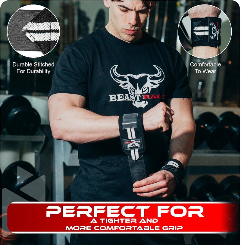 BEAST RAGE Weight Lifting Straps Fitness Padded Cotton Wrist Support Gel Advanced Grips Dumbbell Bar Wraps Heavy Duty Gym Bodybuilding Straps Power Deadlift Barbells Non Slip Exercise - Image 2