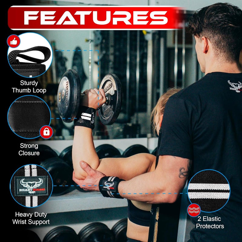 BEAST RAGE Weight Lifting Straps Fitness Padded Cotton Wrist Support Gel Advanced Grips Dumbbell Bar Wraps Heavy Duty Gym Bodybuilding Straps Power Deadlift Barbells Non Slip Exercise - Image 3