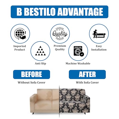 B BESTILO Sofa Cover 3 Seater and 2 Seater Fully Covered Universal 5 Seater Sofa Cover Non-Slip Sticky Elastic Stretchable Sofa Set Imported Slipcover Protector (Multi Prism, Five Seater (3+1+1)) - Image 3
