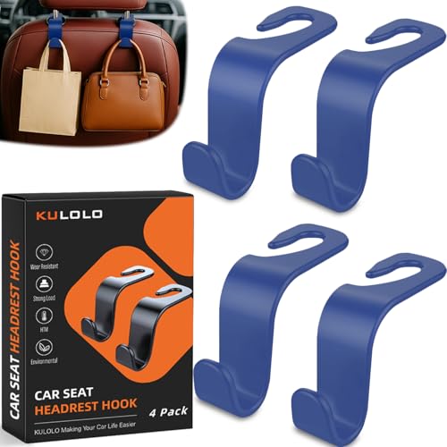 KULOLO Car Seat Hooks Purse Holder 4 Pack Boxed55 lb Heavy DutyEco PP Car Hooks for PurseBagBaby GearGym BagGroceriesCupFits 032055Car Headrest Rods Dark Blue - Image 1