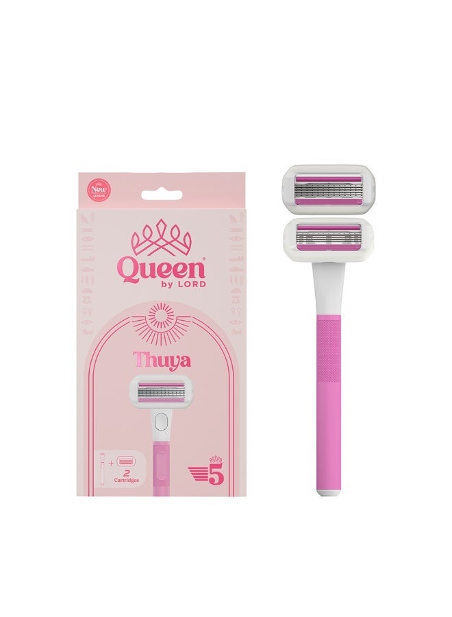 Queen By Lord Scrub With Red Berry Scent (Travel Size) 100ml & Shaving Cream For Sensitive Skin Herbal Scent (Travel Size) 75ml & Thuya 5 Blade Women’s Razor – Handle + 2 Cartridges with Swivel Head & Lubricating Strip & Hydrating Body Lotion With Red Berry Scent (Travel Size) 75ml - Image 4