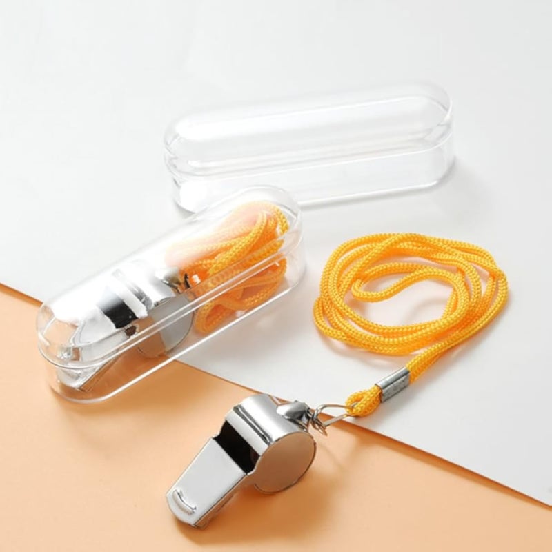 Metal Referee Whistle for Football Coaches, Sports Games, Referees, Loud and Clear Sound Perfect for Outdoor Use Includes Hanging Rope and Storage Box