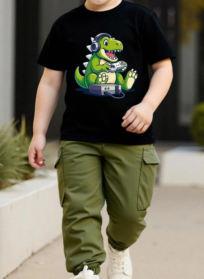 Take Two  Boys Dino Gamer Graphic T-Shirt And Cargo Pants Set for Men | Best Price UAE
