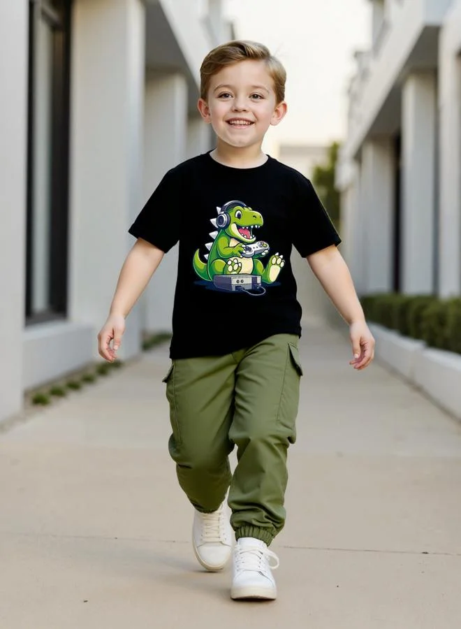 Take Two  Boys Dino Gamer Graphic T-Shirt And Cargo Pants Set for Men | Best Price UAE