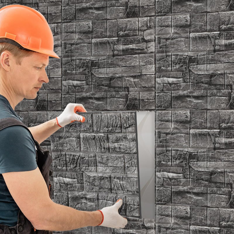 Tinlade 30 Pcs 28.81 Sq ft 3D Wall Panels Peel and Stick Foam Brick Wallpaper Printable Faux Brick Wall Panels Decorative Self Adhesive Tiles Waterproof(Rock Black) - Image 4