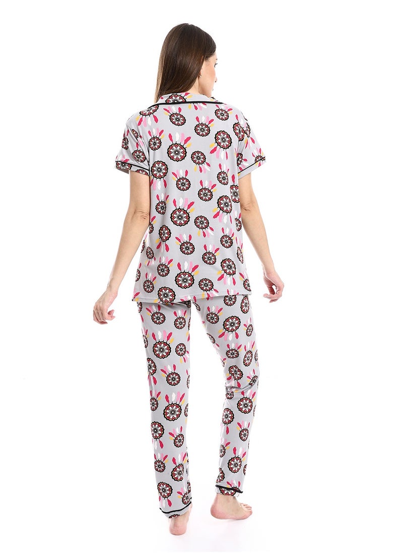 Caesar - Women Pajama Set With Pants And Button Design - Image 1