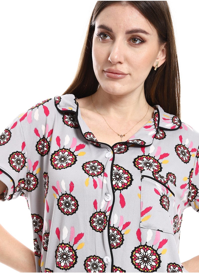 Caesar - Women Pajama Set With Pants And Button Design - Image 1