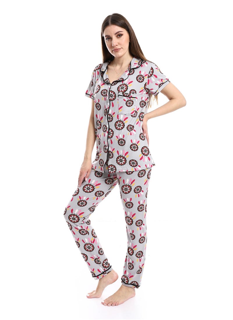 Caesar - Women Pajama Set With Pants And Button Design - Image 1