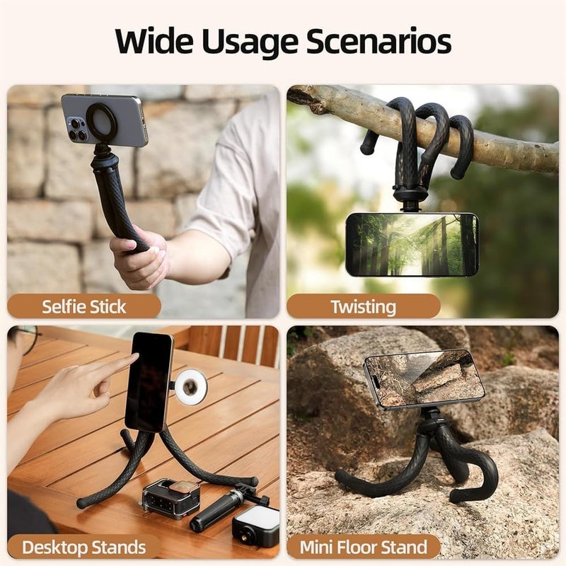 Magnetic Flexible Phone Tripod, Mini Tripod Stand, Bendable Place Phone Holder, Selfie Stick for Video Recording, Compatible with iPhone and Android Phones - Image 5