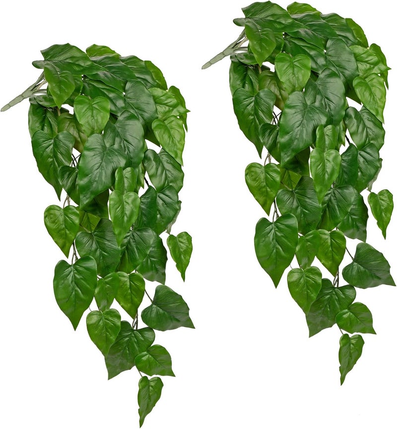 Villa Como 2 Packs UV Resistant Artificial Hanging Plants Outdoors & Indoors, 33" Large Fake Pothos Plants Faux Monstera Hanging Greenery for Planter, Shelf, Wall, Window Box, Porch, Patio, Garden, Balcony Decor - Image 1
