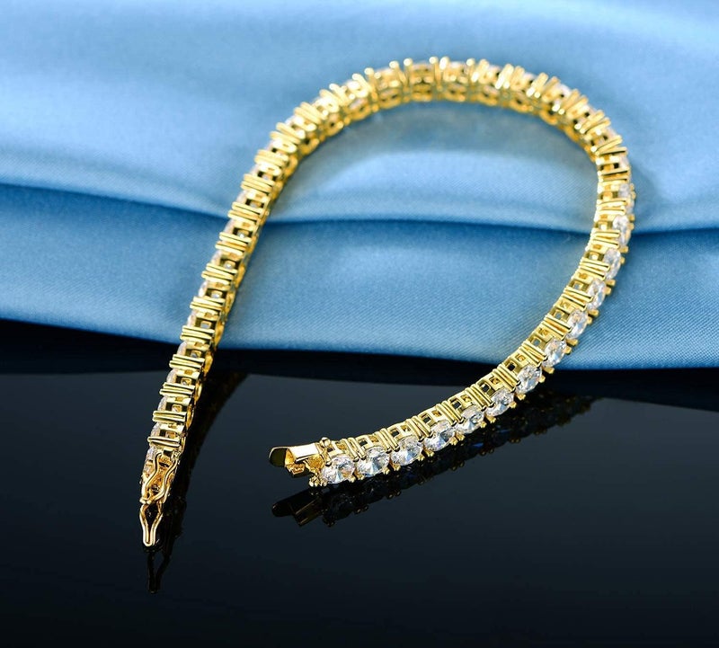 GEMSME Gold Bracelets for Men and Women 18K Yellow Gold Plated 4.0 Round Cubic Zirconia Classic Tennis Bracelet Size 6-9 Inch - Image 4