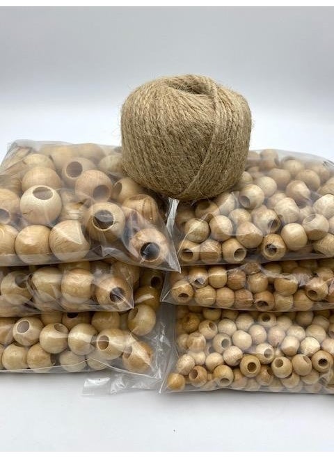 Hedef Bijuteri Target Bijouterie Varnished Large Hole Round Wooden Bead Set, pacifier chain, jewelry, macrame, keychain making  - Image 2