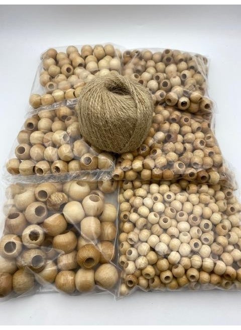 Hedef Bijuteri Target Bijouterie Varnished Large Hole Round Wooden Bead Set, pacifier chain, jewelry, macrame, keychain making  - Image 1