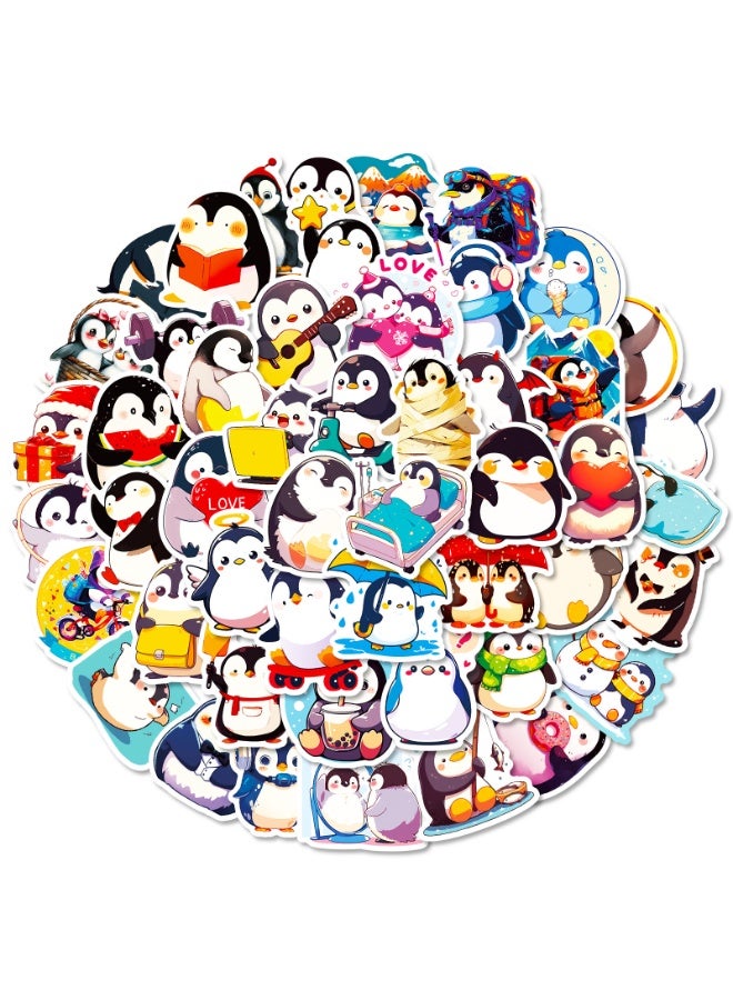 NIBEMINENT 50 Pcs Cartoon Cute Funny Penguin Deco Kit Waterproof Stickers, High Definition Printing Bright Colors, Suitable for Laptop Skateboard Luggage Water Bottle Guitar DIY - Image 1