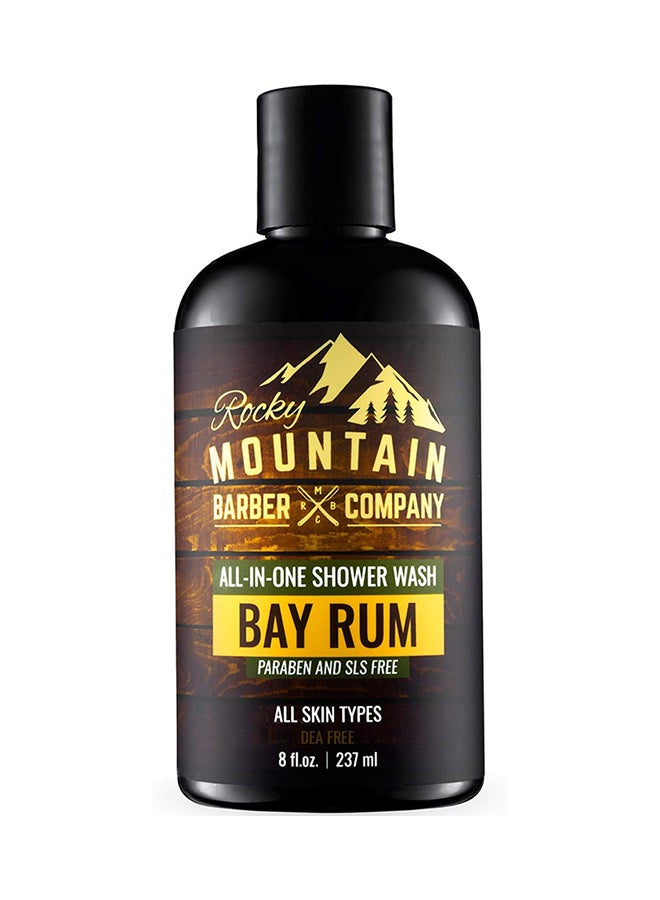 Rocky Mountain Barber Company All-in-One Body Wash for Men – Shampoo, Body Wash Gel, Conditioner, Face Soap & Beard Wash – Includes Aloe Vera – Paraben, SLS & DEA Free - Bay Rum Scent – 8 oz - Image 1