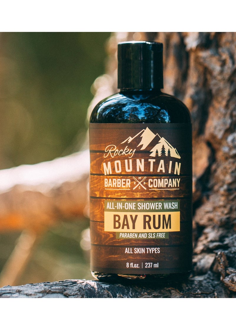 Rocky Mountain Barber Company All-in-One Body Wash for Men – Shampoo, Body Wash Gel, Conditioner, Face Soap & Beard Wash – Includes Aloe Vera – Paraben, SLS & DEA Free - Bay Rum Scent – 8 oz - Image 2