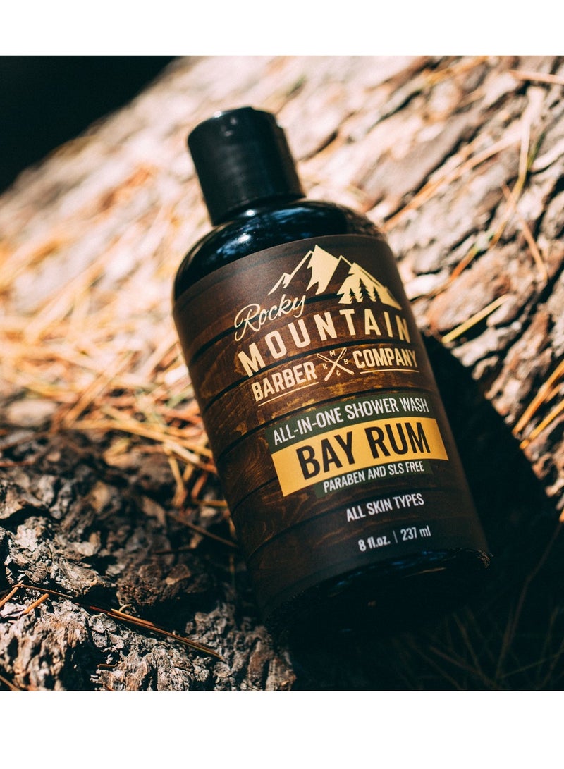 Rocky Mountain Barber Company All-in-One Body Wash for Men – Shampoo, Body Wash Gel, Conditioner, Face Soap & Beard Wash – Includes Aloe Vera – Paraben, SLS & DEA Free - Bay Rum Scent – 8 oz - Image 3