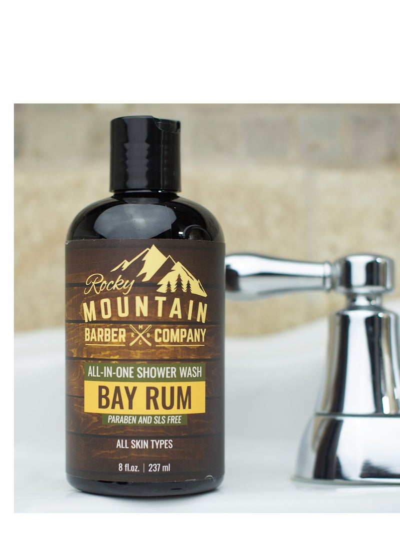 Rocky Mountain Barber Company All-in-One Body Wash for Men – Shampoo, Body Wash Gel, Conditioner, Face Soap & Beard Wash – Includes Aloe Vera – Paraben, SLS & DEA Free - Bay Rum Scent – 8 oz - Image 4