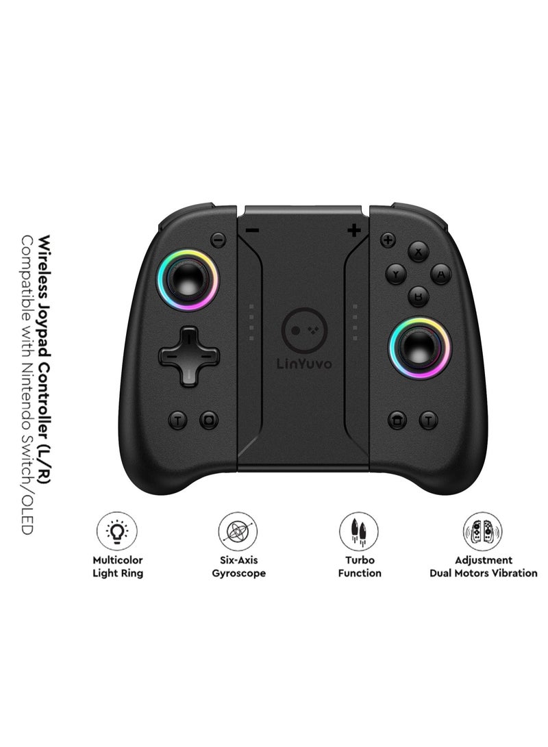 general Classic Joypad LinYuvo KS31 Wireless Gaming Controller for Nintendo Switch/Switch Lite/Switch OLED with Multicolor RGB Light Ring, Exclusive Metal Joysticks, Adjustable Dual Shock, Six-Axis Gyroscope, Turbo Function, Adjustment Dual Motors Vibration, Anti-Friction Thumbsticks, Wake-Up Function - Image 3