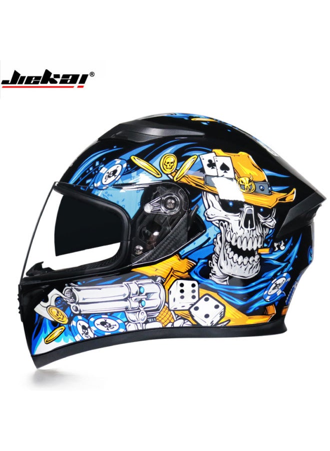 Blue Fire Gunner Jiekai Double Lens Motorcycle Helmet Men's Off-road Running Helmet Electric Car Women's Winter Full Cover Cap Full Helmet